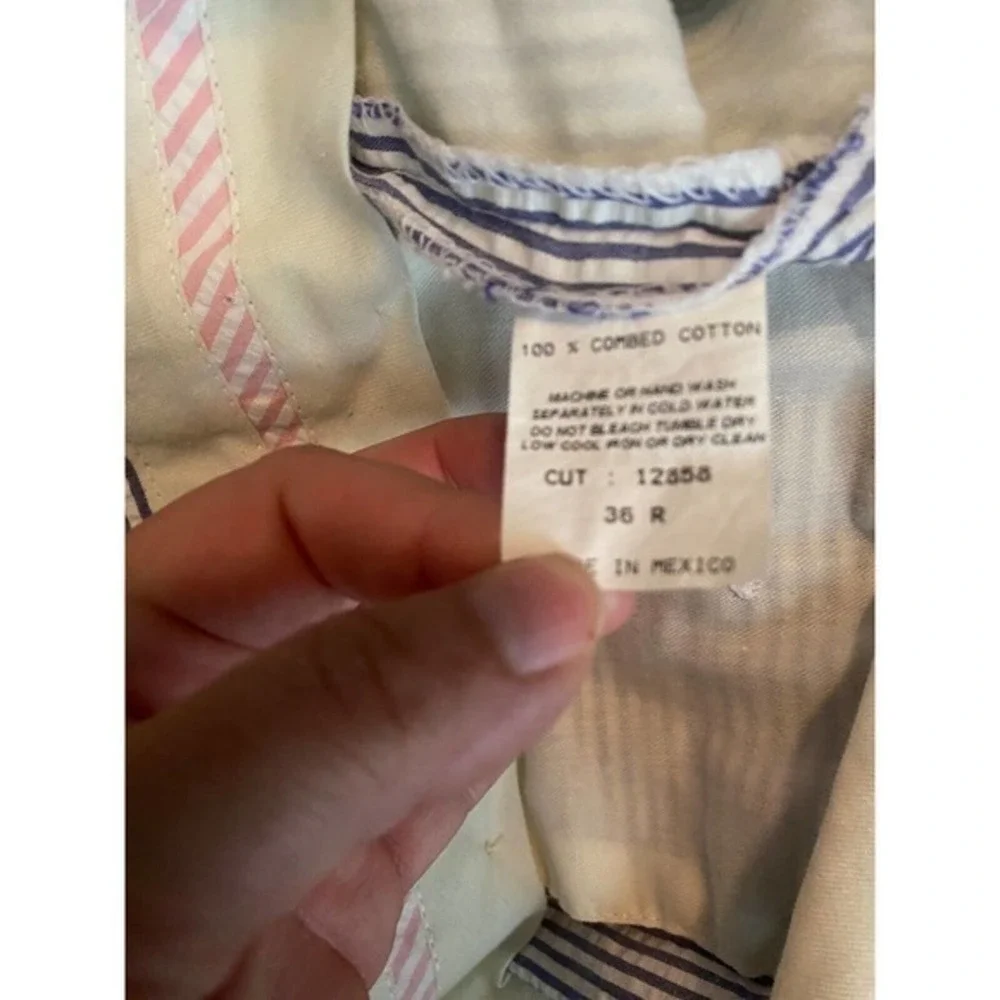 Berle Blue White Seersucker Pants Pleated Cuffed‎ 36R Cotton 29” inseam